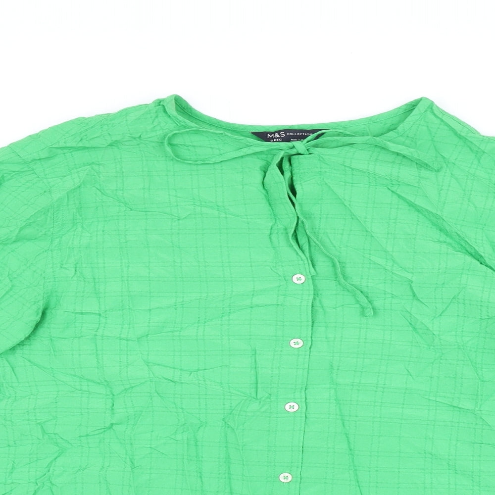 Marks and Spencer Womens Green Modal Basic Button-Up Size 8 Round Neck