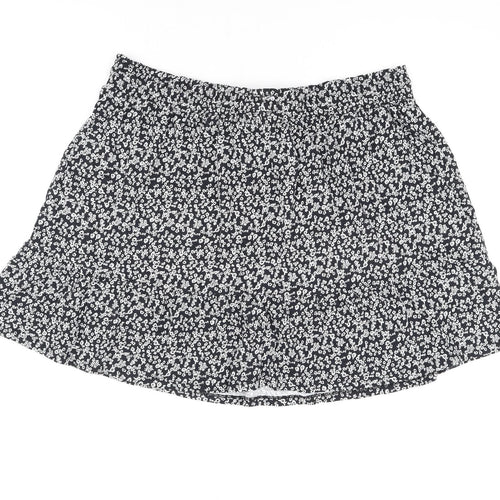 Marks and Spencer Womens Black Floral Cotton Skater Skirt Size 20 Drawstring