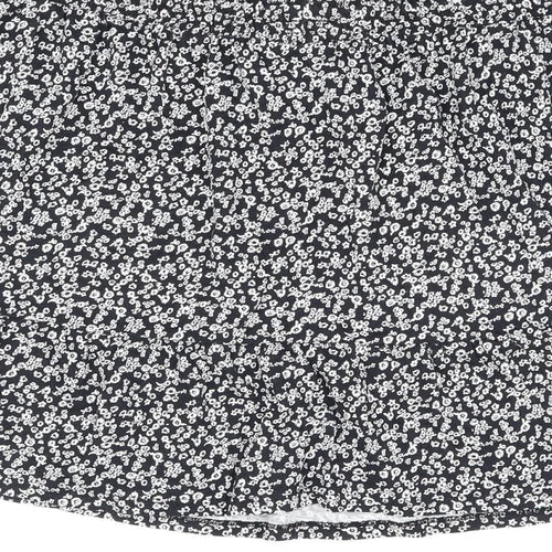 Marks and Spencer Womens Black Floral Cotton Skater Skirt Size 20 Drawstring