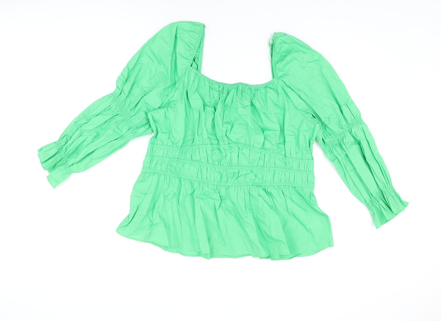 Marks and Spencer Womens Green Cotton Basic T-Shirt Size 20 Square Neck