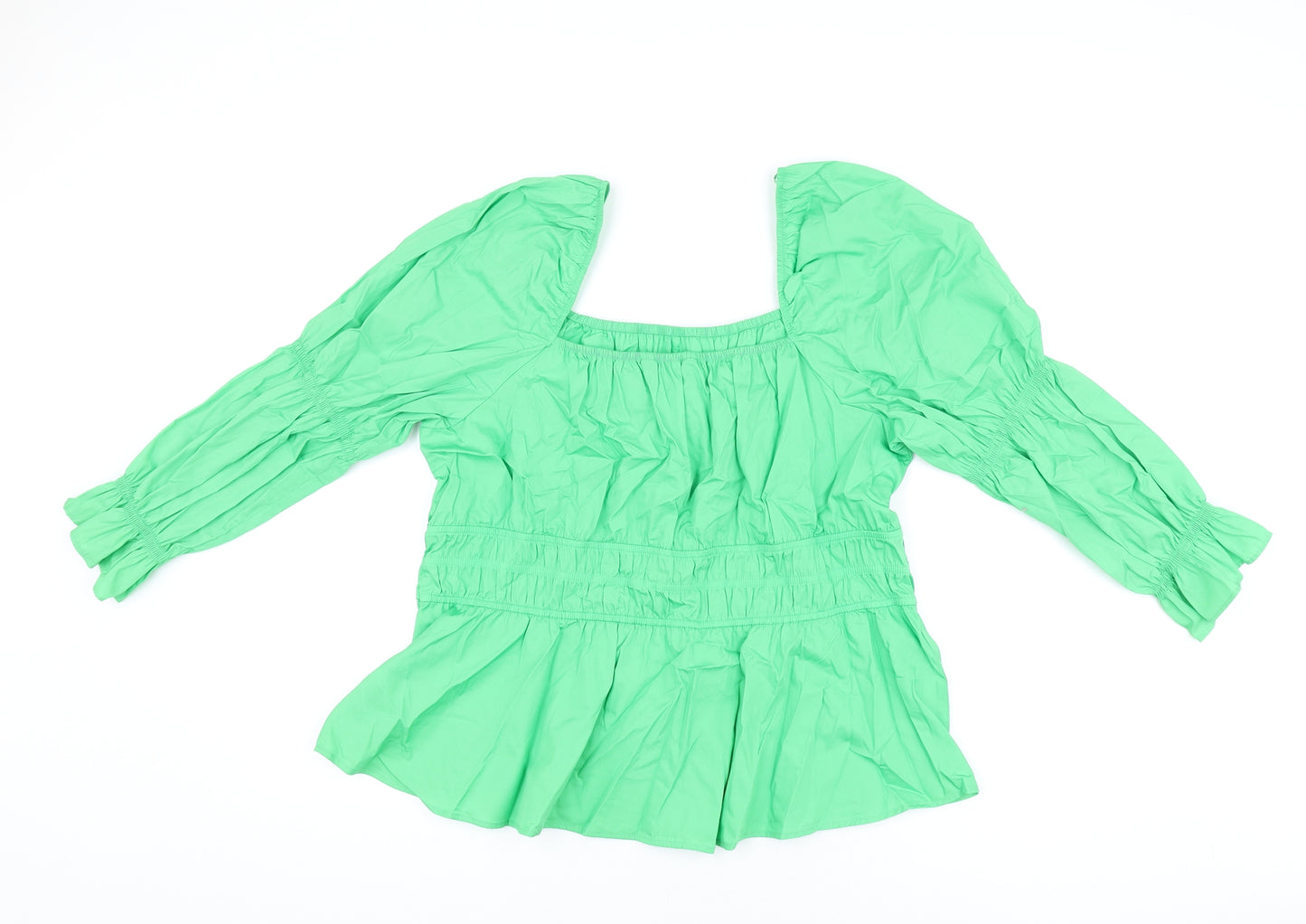 Marks and Spencer Womens Green Cotton Basic T-Shirt Size 20 Square Neck