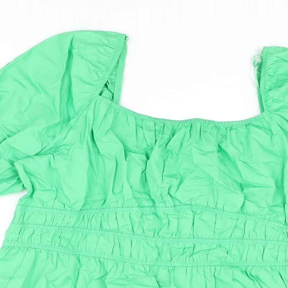 Marks and Spencer Womens Green Cotton Basic T-Shirt Size 20 Square Neck