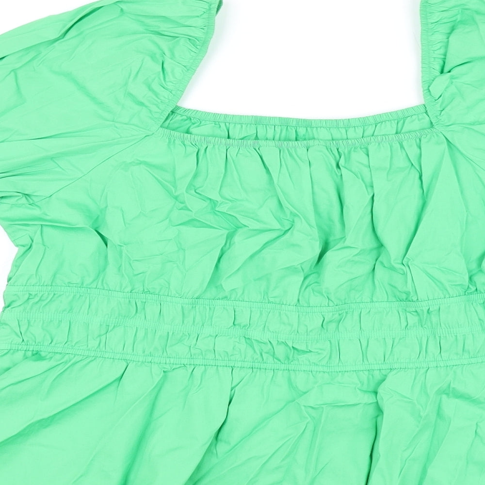 Marks and Spencer Womens Green Cotton Basic T-Shirt Size 20 Square Neck