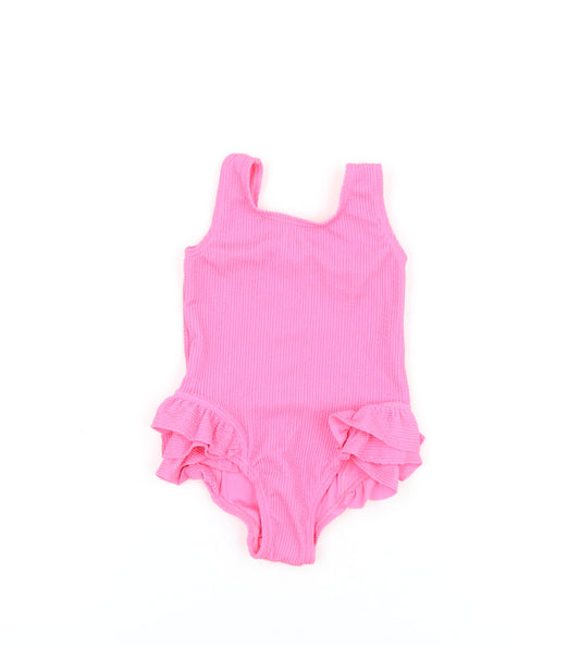 Marks and Spencer Girls Pink Polyester Unitard One-Piece Size 9-12 Months Pullover - Swimming Costume