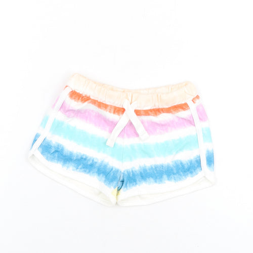 Marks and Spencer Girls Multicoloured Geometric Cotton Sweat Shorts Size 3-4 Years Regular Drawstring - Tie Dye