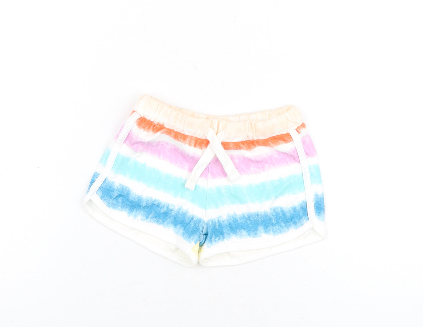 Marks and Spencer Girls Multicoloured Geometric Cotton Sweat Shorts Size 3-4 Years Regular Drawstring - Tie Dye