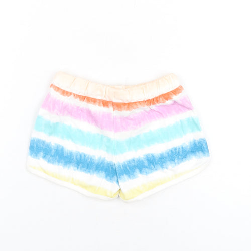 Marks and Spencer Girls Multicoloured Geometric Cotton Sweat Shorts Size 3-4 Years Regular Drawstring - Tie Dye