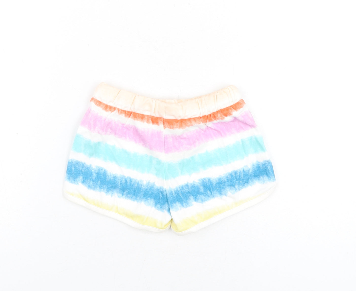 Marks and Spencer Girls Multicoloured Geometric Cotton Sweat Shorts Size 3-4 Years Regular Drawstring - Tie Dye
