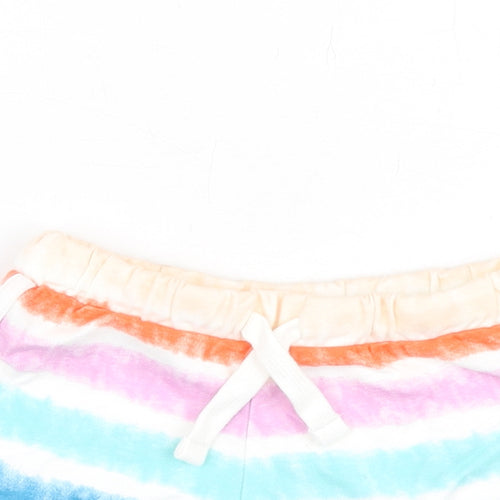 Marks and Spencer Girls Multicoloured Geometric Cotton Sweat Shorts Size 3-4 Years Regular Drawstring - Tie Dye