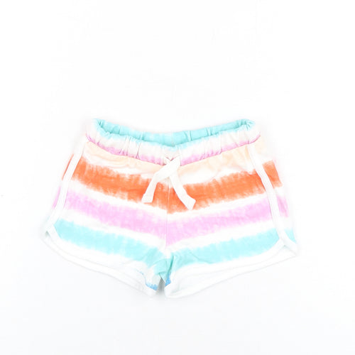 Marks and Spencer Girls Multicoloured Geometric Cotton Sweat Shorts Size 2-3 Years Regular Drawstring - Tie Dye