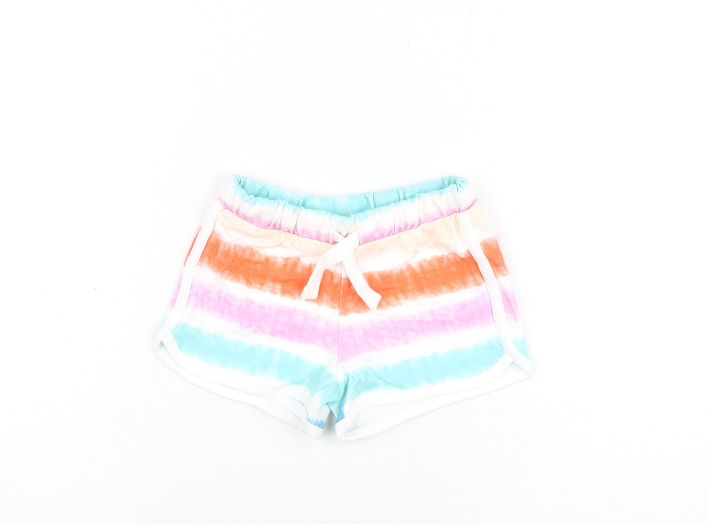 Marks and Spencer Girls Multicoloured Geometric Cotton Sweat Shorts Size 2-3 Years Regular Drawstring - Tie Dye