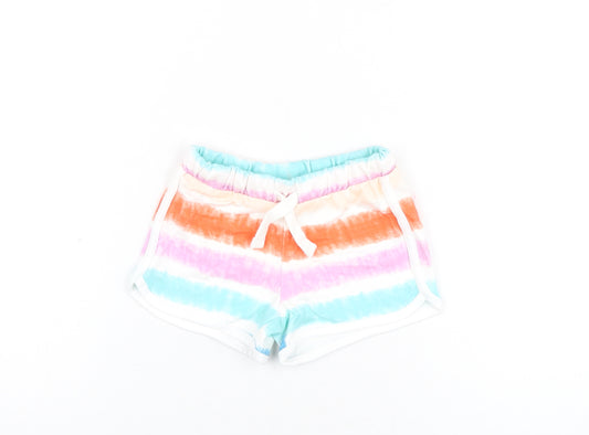 Marks and Spencer Girls Multicoloured Geometric Cotton Sweat Shorts Size 2-3 Years Regular Drawstring - Tie Dye