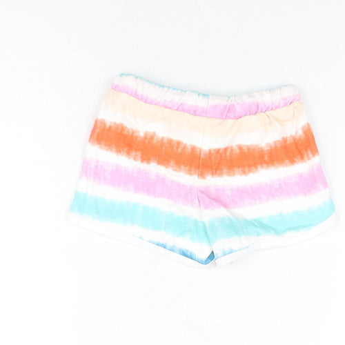 Marks and Spencer Girls Multicoloured Geometric Cotton Sweat Shorts Size 2-3 Years Regular Drawstring - Tie Dye
