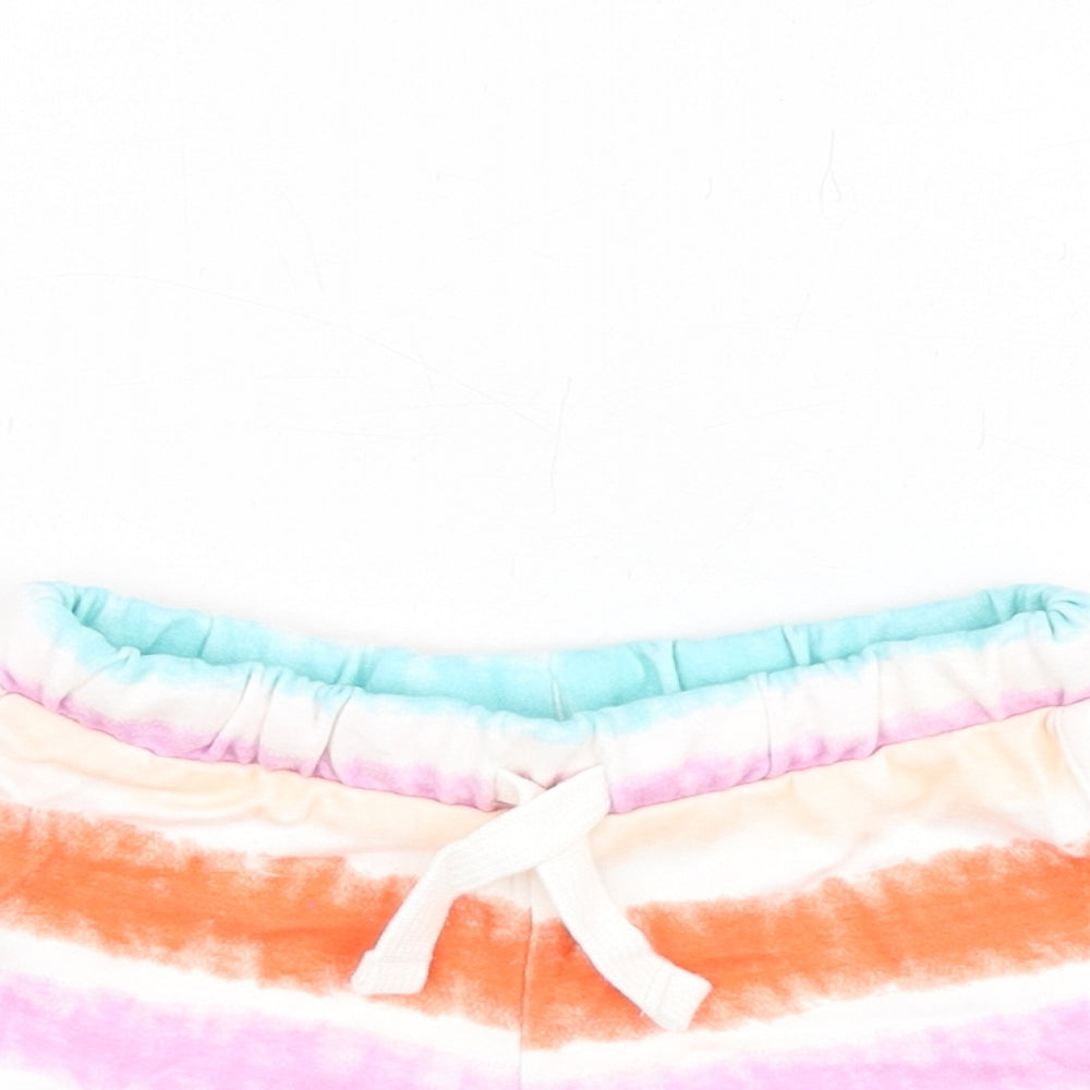 Marks and Spencer Girls Multicoloured Geometric Cotton Sweat Shorts Size 2-3 Years Regular Drawstring - Tie Dye
