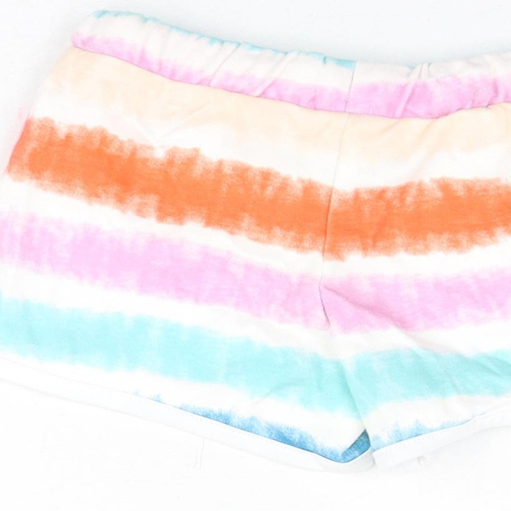Marks and Spencer Girls Multicoloured Geometric Cotton Sweat Shorts Size 2-3 Years Regular Drawstring - Tie Dye