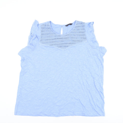 Marks and Spencer Womens Blue Cotton Basic T-Shirt Size 20 Round Neck