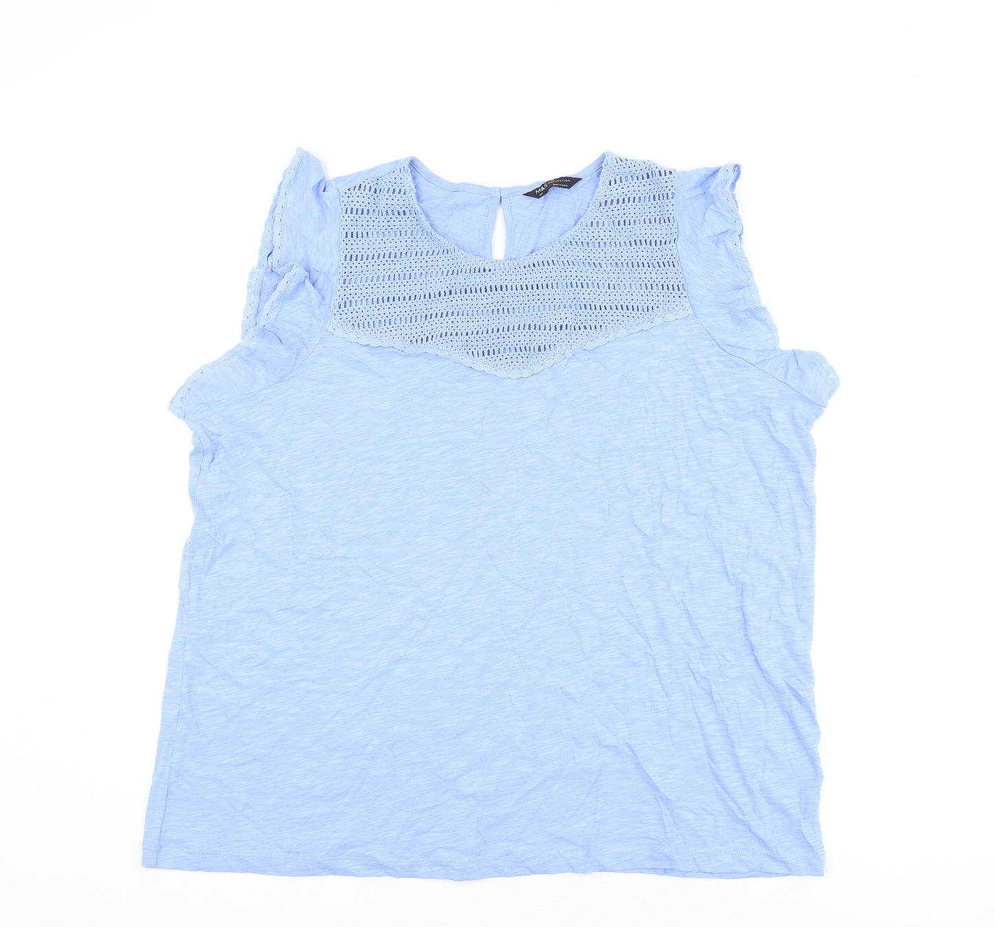 Marks and Spencer Womens Blue Cotton Basic T-Shirt Size 20 Round Neck