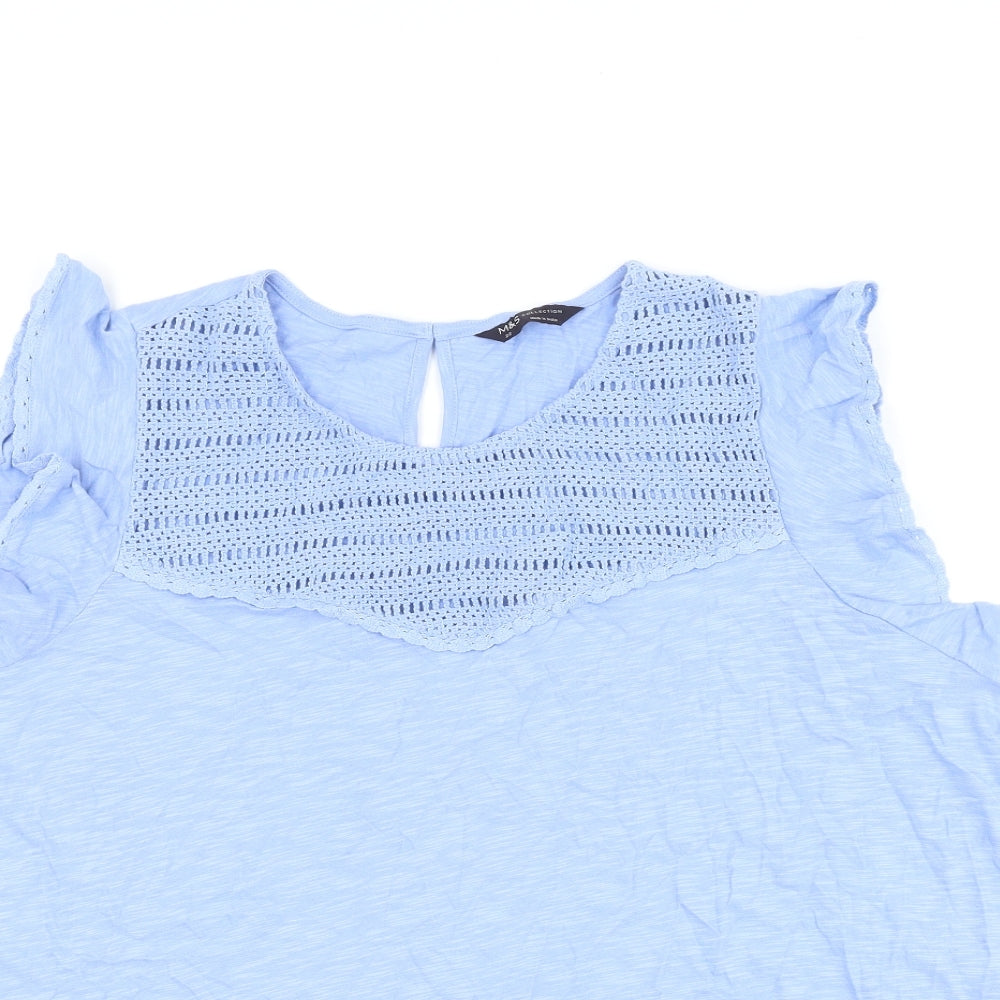 Marks and Spencer Womens Blue Cotton Basic T-Shirt Size 20 Round Neck