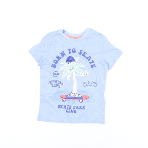 Marks and Spencer Boys Blue Cotton Basic T-Shirt Size 3-4 Years Round Neck Pullover - Born To Skate