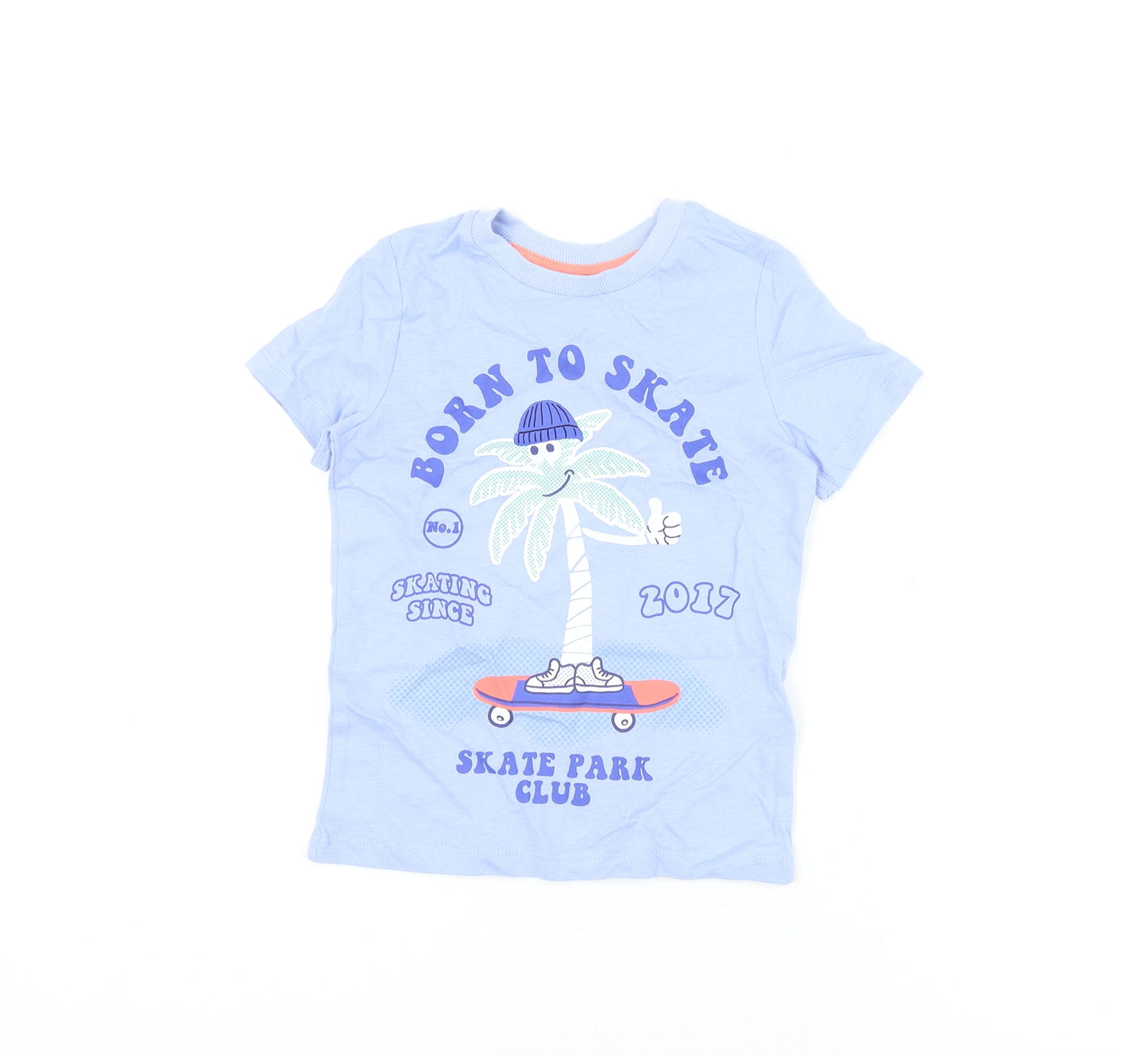 Marks and Spencer Boys Blue Cotton Basic T-Shirt Size 3-4 Years Round Neck Pullover - Born To Skate