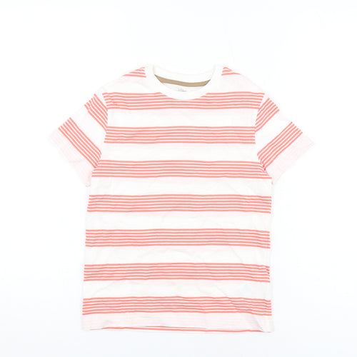 Marks and Spencer Boys White Striped Cotton Basic T-Shirt Size 6-7 Years Round Neck Pullover