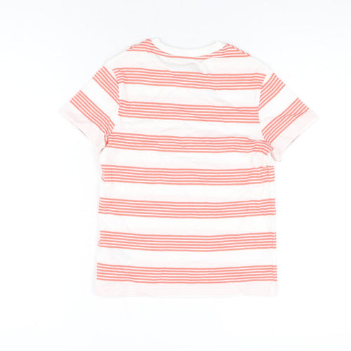 Marks and Spencer Boys White Striped Cotton Basic T-Shirt Size 6-7 Years Round Neck Pullover