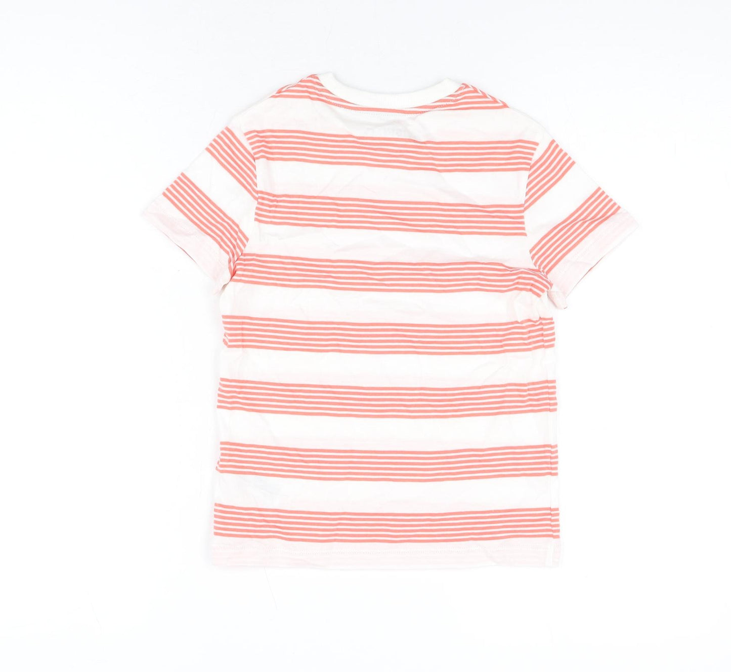 Marks and Spencer Boys White Striped Cotton Basic T-Shirt Size 6-7 Years Round Neck Pullover