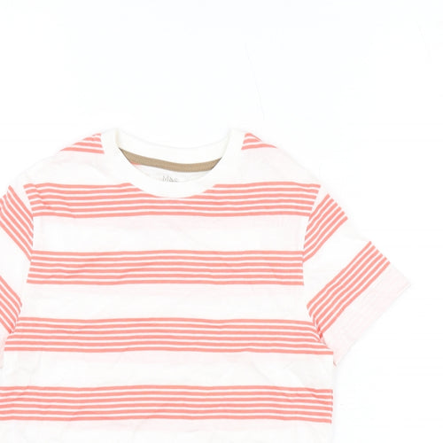 Marks and Spencer Boys White Striped Cotton Basic T-Shirt Size 6-7 Years Round Neck Pullover