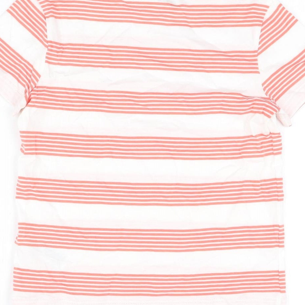 Marks and Spencer Boys White Striped Cotton Basic T-Shirt Size 6-7 Years Round Neck Pullover