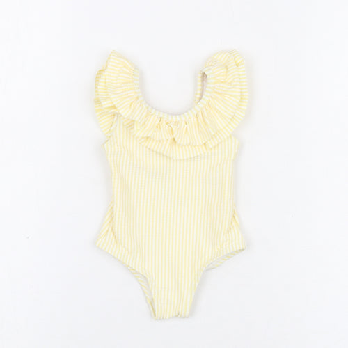 Marks and Spencer Girls Yellow Striped Polyester Unitard One-Piece Size 0-3 Months Pullover - Swimming Costume