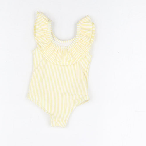 Marks and Spencer Girls Yellow Striped Polyester Unitard One-Piece Size 0-3 Months Pullover - Swimming Costume