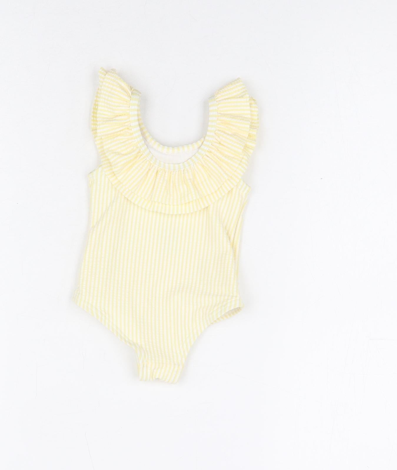 Marks and Spencer Girls Yellow Striped Polyester Unitard One-Piece Size 0-3 Months Pullover - Swimming Costume