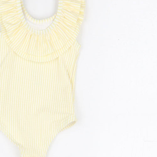 Marks and Spencer Girls Yellow Striped Polyester Unitard One-Piece Size 0-3 Months Pullover - Swimming Costume