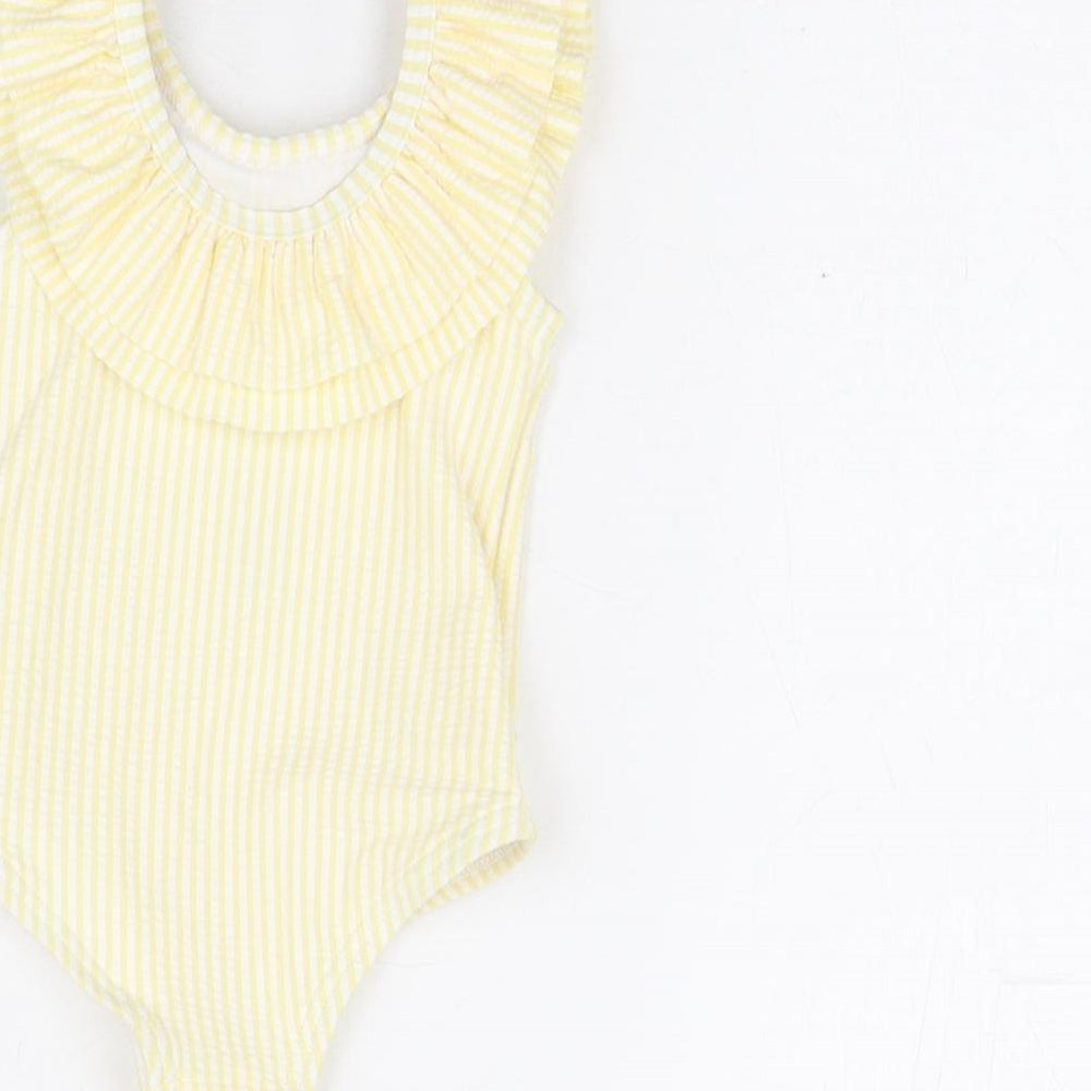 Marks and Spencer Girls Yellow Striped Polyester Unitard One-Piece Size 0-3 Months Pullover - Swimming Costume