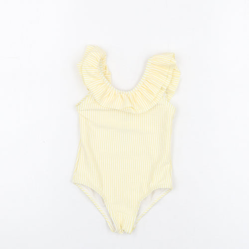 Marks and Spencer Girls Yellow Striped Polyester Unitard One-Piece Size 9-12 Months Pullover - Swimming Costume