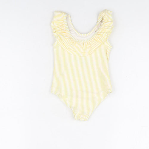 Marks and Spencer Girls Yellow Striped Polyester Unitard One-Piece Size 9-12 Months Pullover - Swimming Costume