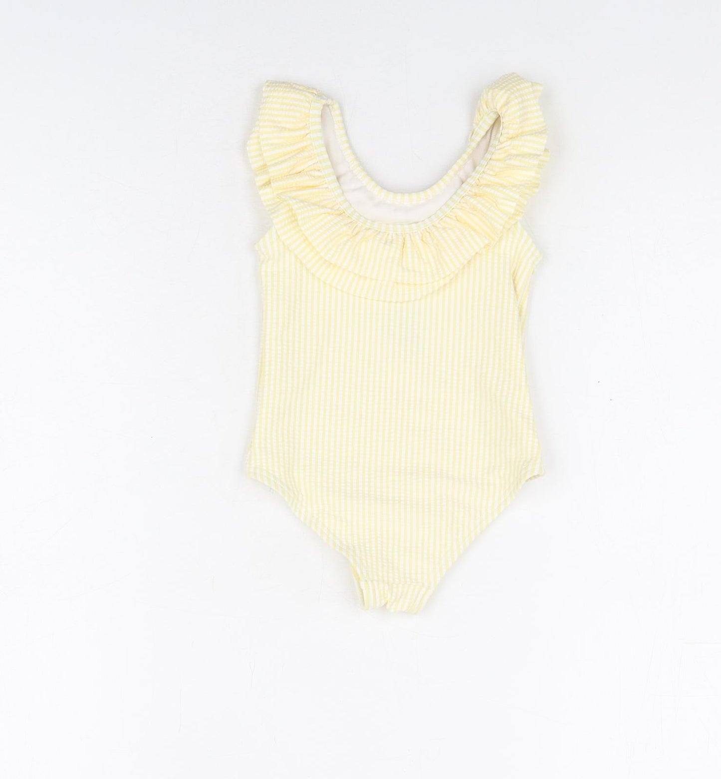 Marks and Spencer Girls Yellow Striped Polyester Unitard One-Piece Size 9-12 Months Pullover - Swimming Costume