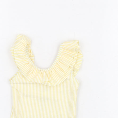 Marks and Spencer Girls Yellow Striped Polyester Unitard One-Piece Size 9-12 Months Pullover - Swimming Costume