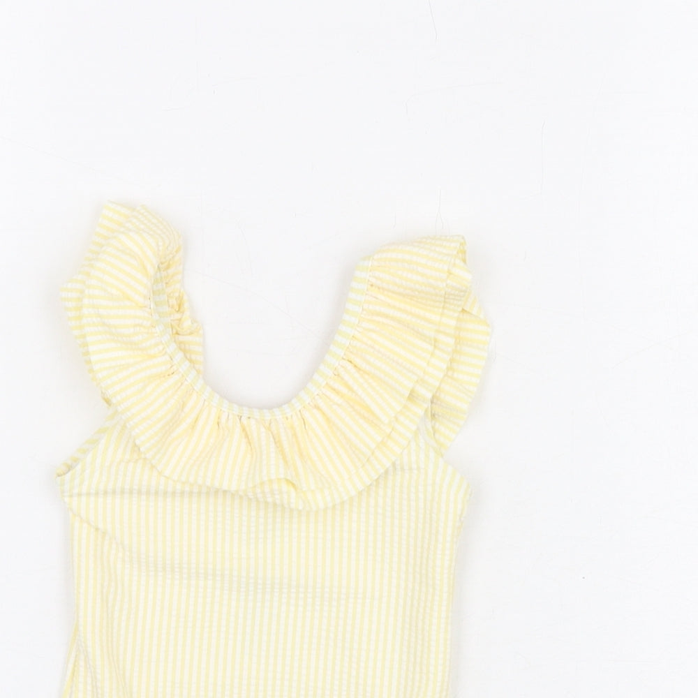 Marks and Spencer Girls Yellow Striped Polyester Unitard One-Piece Size 9-12 Months Pullover - Swimming Costume