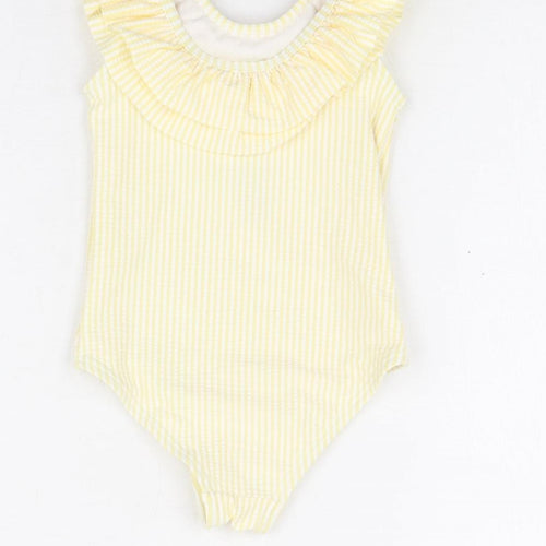 Marks and Spencer Girls Yellow Striped Polyester Unitard One-Piece Size 9-12 Months Pullover - Swimming Costume