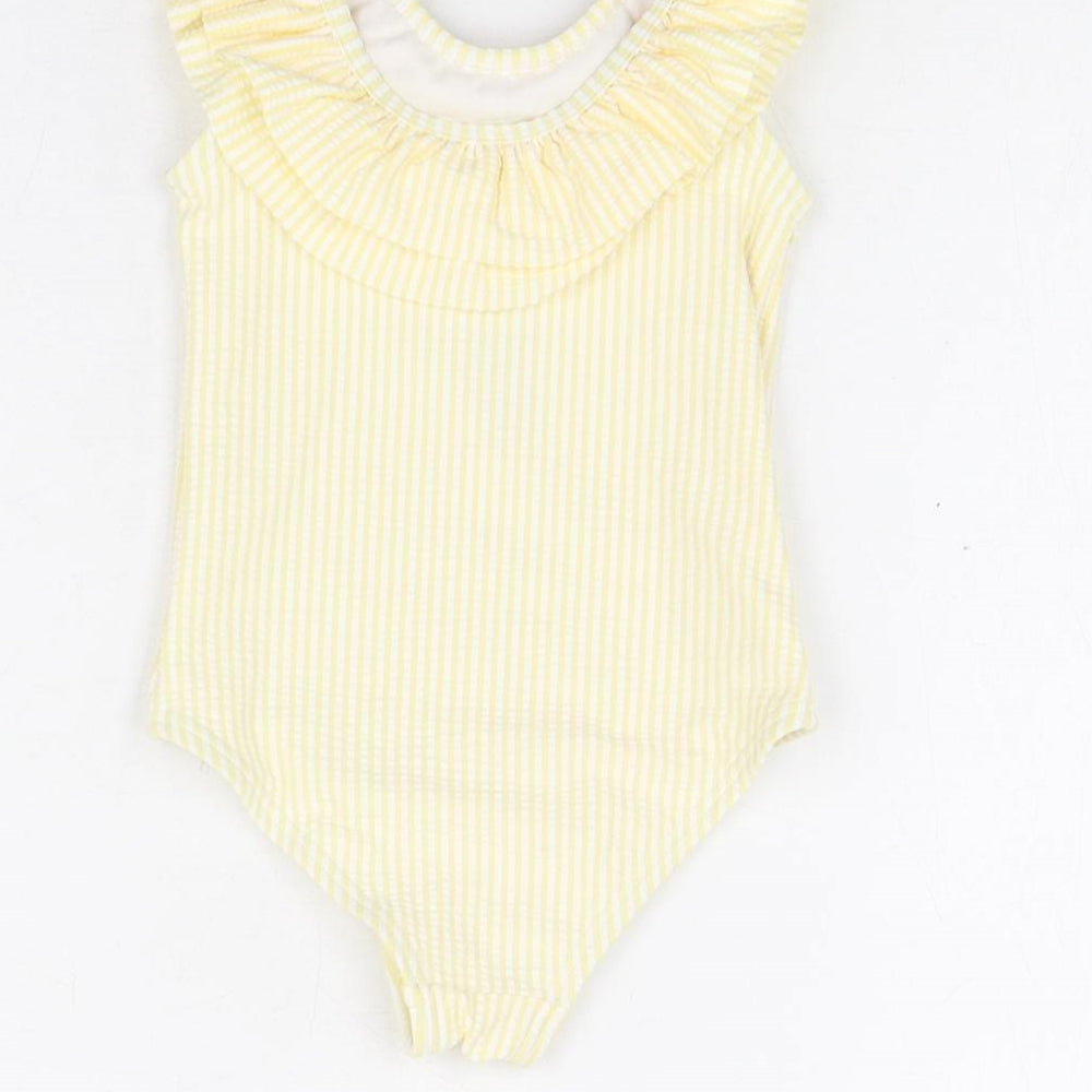 Marks and Spencer Girls Yellow Striped Polyester Unitard One-Piece Size 9-12 Months Pullover - Swimming Costume