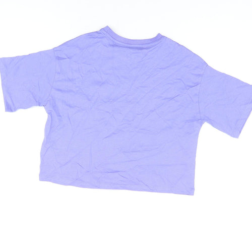 Marks and Spencer Girls Purple Cotton Basic T-Shirt Size 8-9 Years Round Neck Pullover - Peace