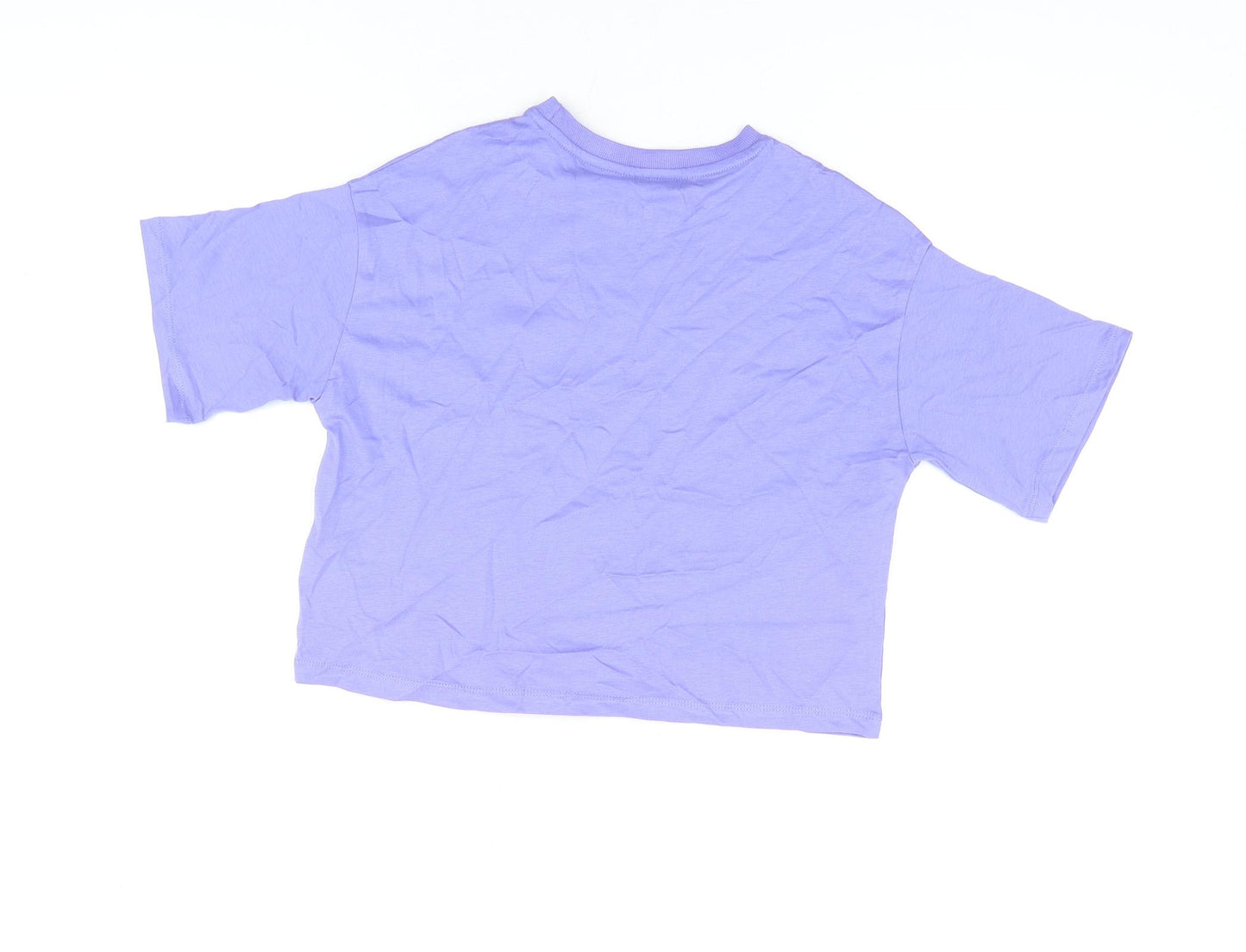 Marks and Spencer Girls Purple Cotton Basic T-Shirt Size 8-9 Years Round Neck Pullover - Peace