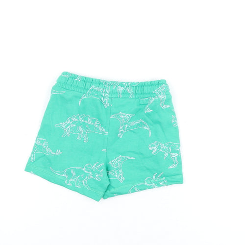 Marks and Spencer Boys Green Geometric Cotton Sweat Shorts Size 2-3 Years Regular Drawstring - Dinosaur Print