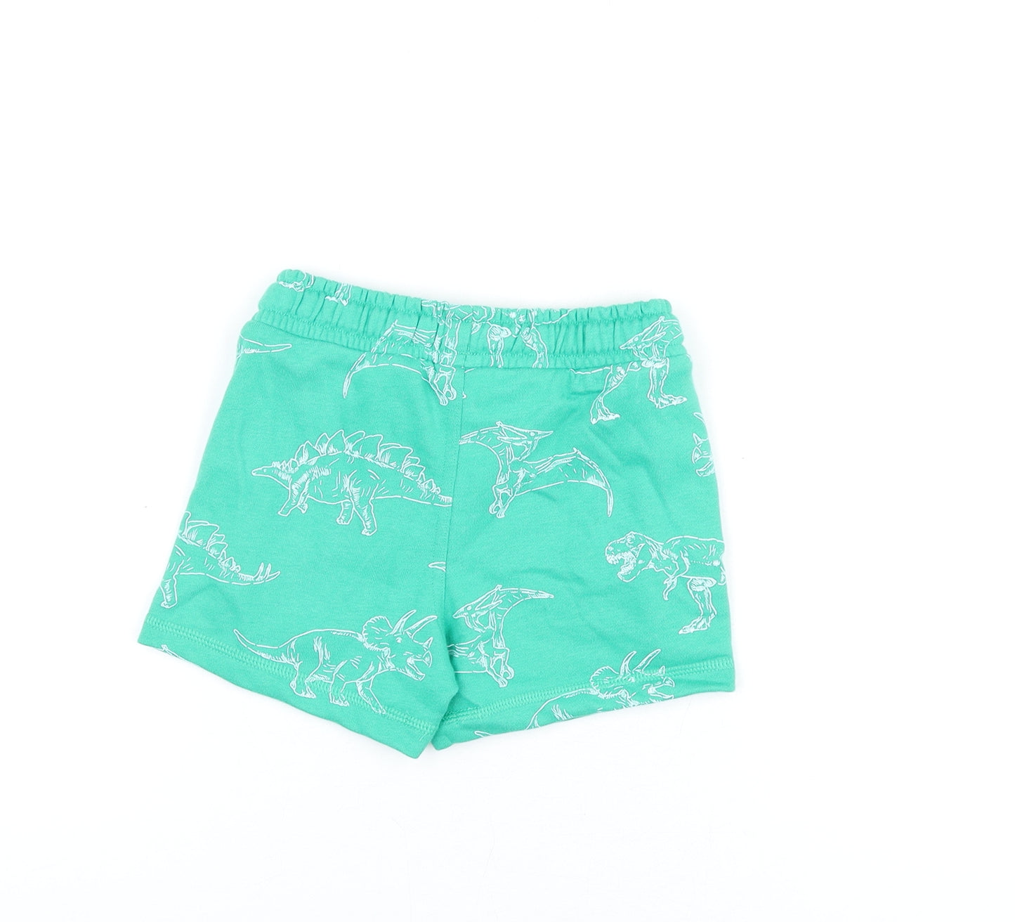 Marks and Spencer Boys Green Geometric Cotton Sweat Shorts Size 2-3 Years Regular Drawstring - Dinosaur Print