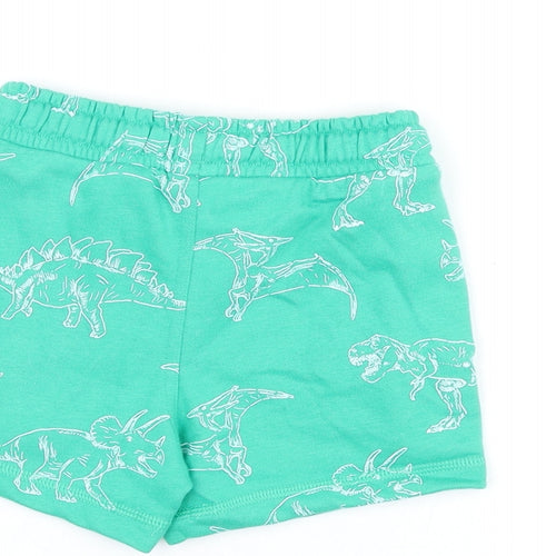 Marks and Spencer Boys Green Geometric Cotton Sweat Shorts Size 2-3 Years Regular Drawstring - Dinosaur Print