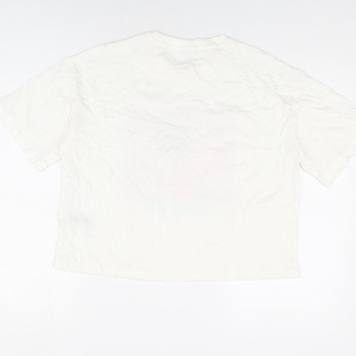 Marks and Spencer Girls White Cotton Basic T-Shirt Size 14-15 Years Round Neck Pullover - Vacay Mode
