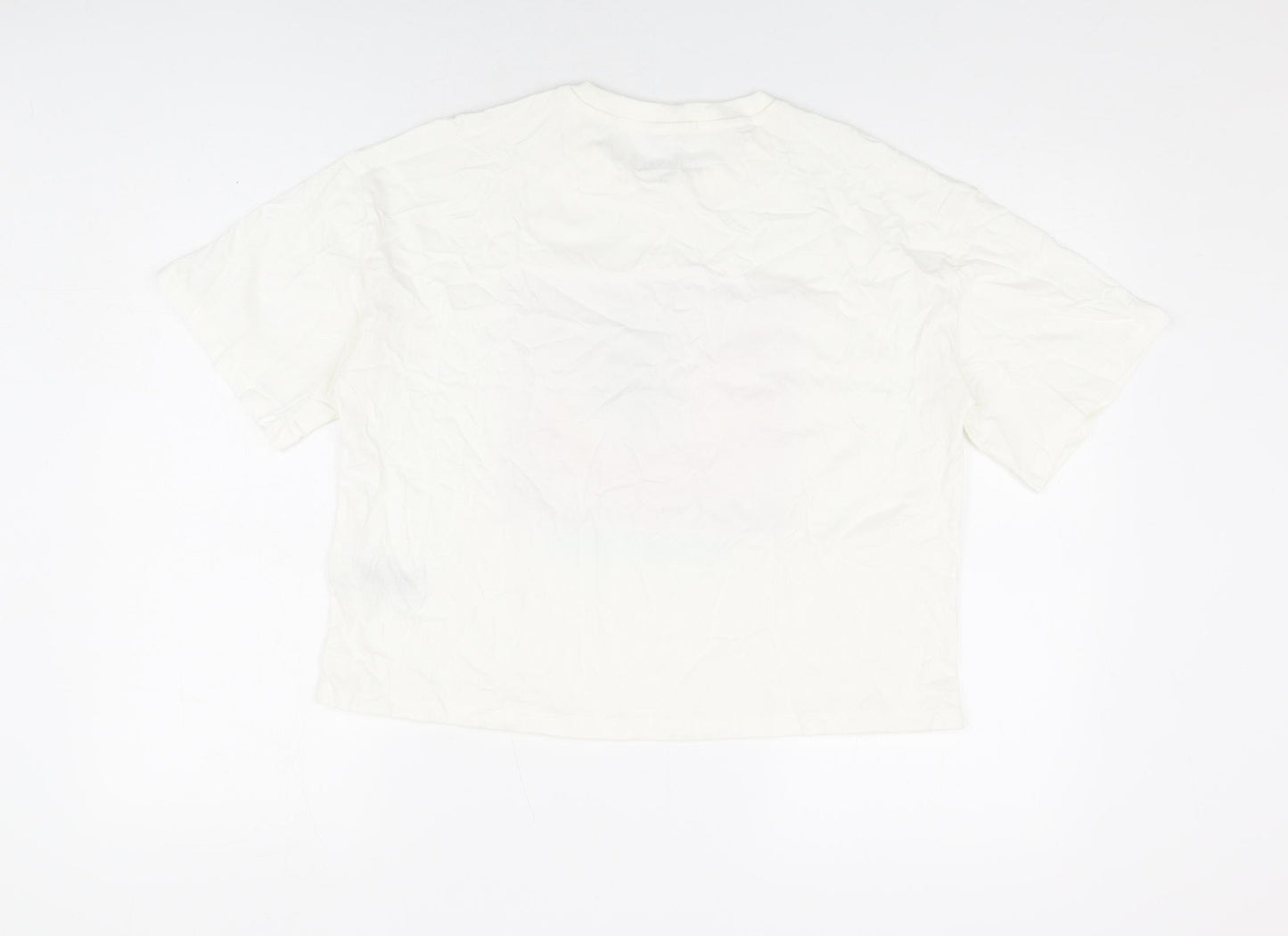 Marks and Spencer Girls White Cotton Basic T-Shirt Size 14-15 Years Round Neck Pullover - Vacay Mode