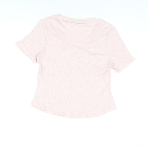 Marks and Spencer Womens Pink Cotton Basic T-Shirt Size L V-Neck