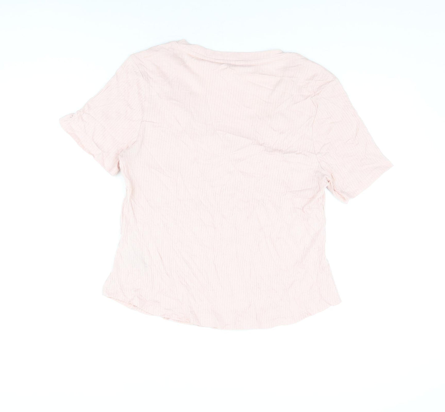 Marks and Spencer Womens Pink Cotton Basic T-Shirt Size L V-Neck